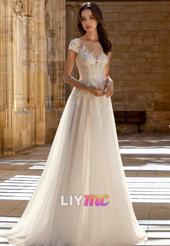 Women's Clothing For Work V-Neck Cap Sleeves Lace Appliquess Tulle A-Line Wedding Dress Women's Clothing For Work V-Neck Cap Sleeves Lace Appliquess Tulle A-Line Wedding Dress
