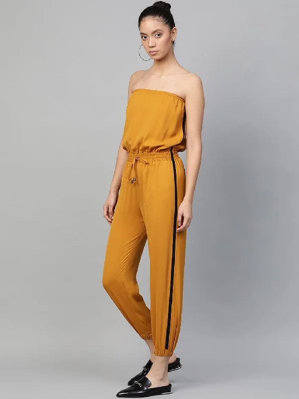 Timeless Women's Clothing Mustard Side Tape Tube Bardot Jumpsuit