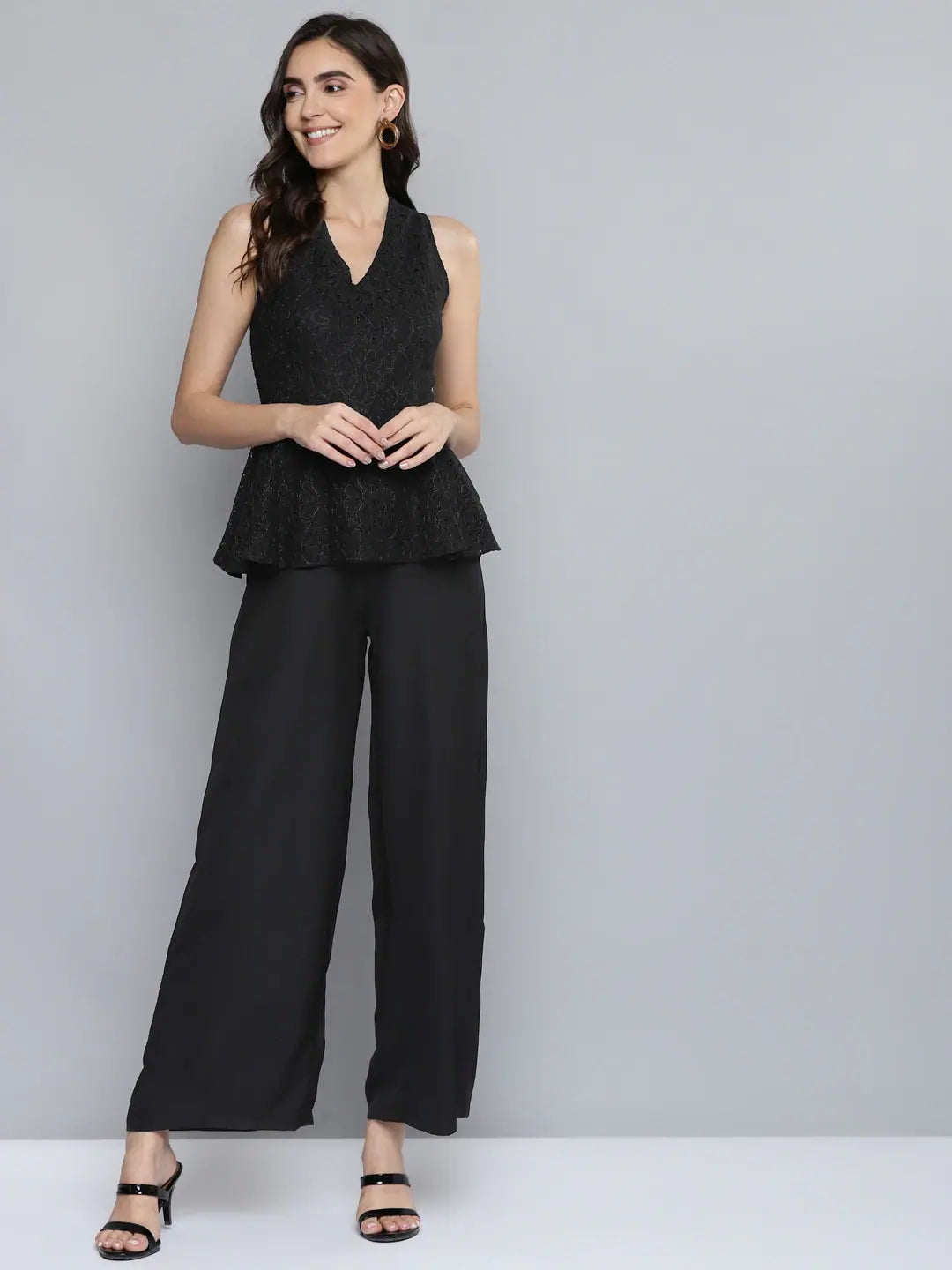 Shop Ladies Clothes Women Solid Black Jumpsuits & Sets