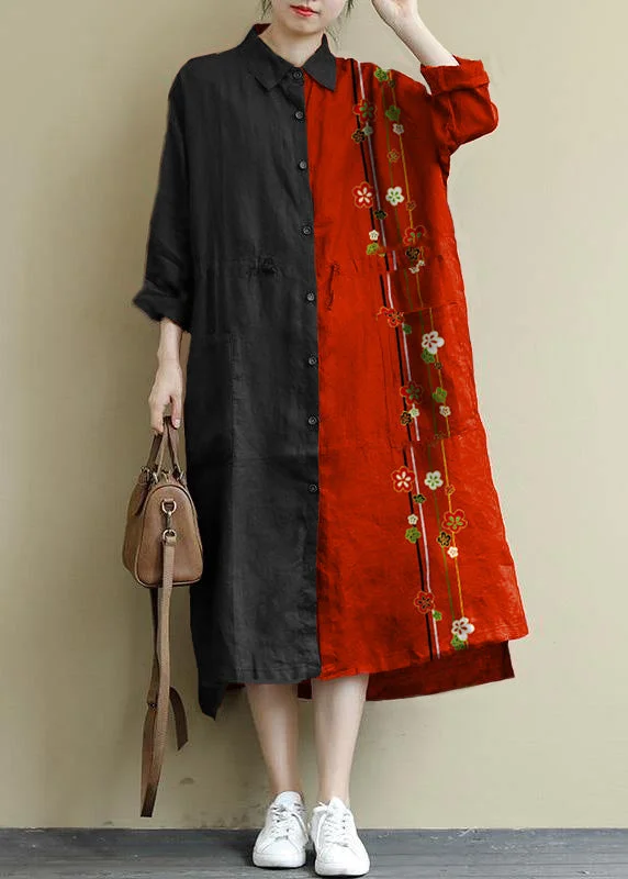 Women's Clothing For Everyday Wear red flower Linen Shirt Dress Casual Oversize Spring Maxi Dresses Women's Clothing For Everyday Wear red flower Linen Shirt Dress Casual Oversize Spring Maxi Dresses