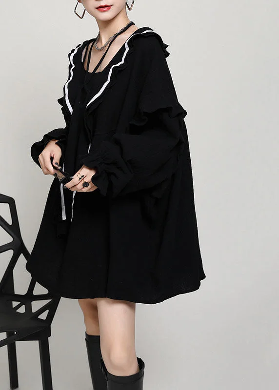 Formal Clothing For Women Comfy Black V Neck Ruffles asymmetrical design Fall Maxi Dresses Long sleeve Formal Clothing For Women Comfy Black V Neck Ruffles asymmetrical design Fall Maxi Dresses Long sleeve
