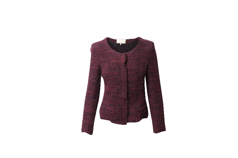 Stylish Clothes For Women IRO Fringed Tweed Evening Jacket in Burgundy Wool