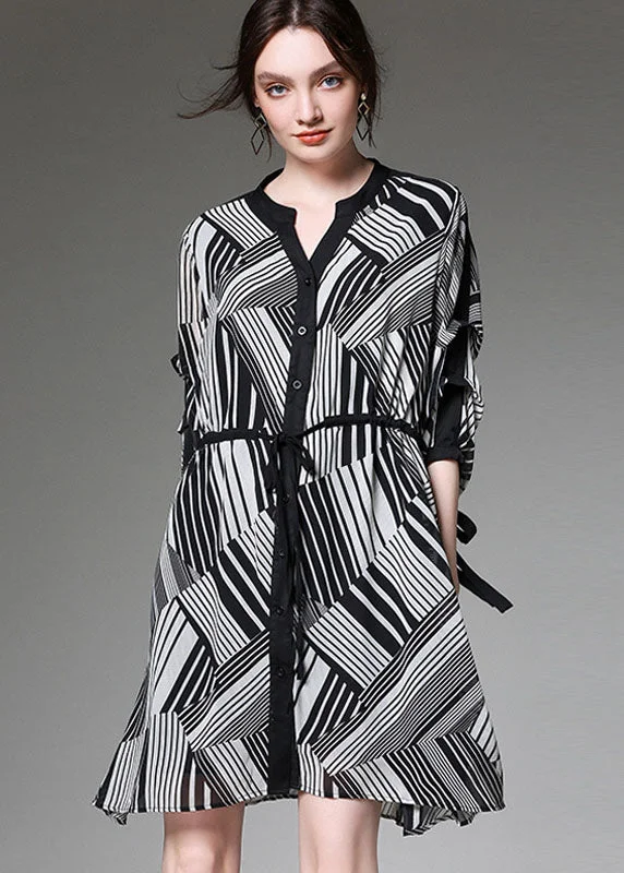 Women's Fashion Clothes French Black V Neck Button Fall Chiffon Sundress Half Sleeve Women's Fashion Clothes French Black V Neck Button Fall Chiffon Sundress Half Sleeve