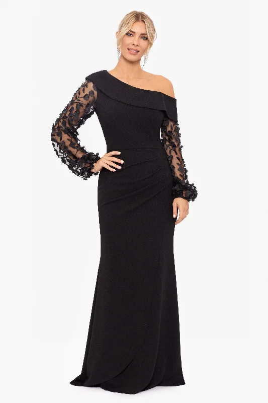 The Epitome Of Modern Women's Fashion "Ariana" Off the Shoulder Long Sleeve Scuba Crepe Dress