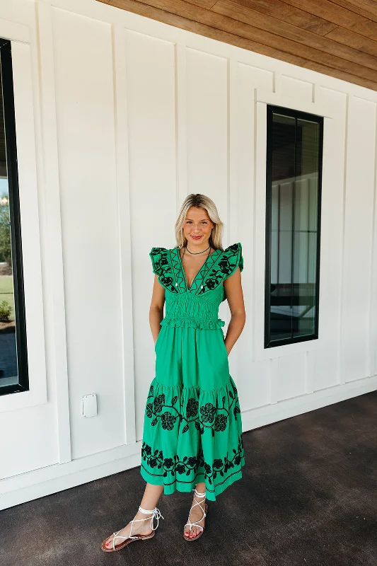 High-Fashion Women's Clothing Cheers Midi Dress - Emerald