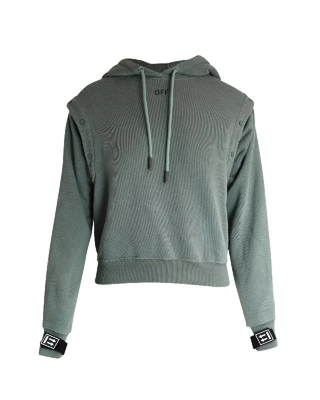 Women's Clothing For Holiday Travel Off-White Hoodie Detachable-Sleeves Hooded Sweater in Khaki Cotton Women's Clothing For Holiday Travel Off-White Hoodie Detachable-Sleeves Hooded Sweater in Khaki Cotton