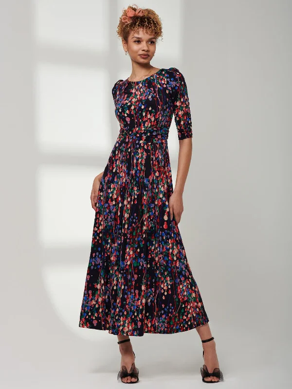 Casual Chic Clothing For Women 3/4 Sleeve Print Jersey Maxi Dress, Navy Multi