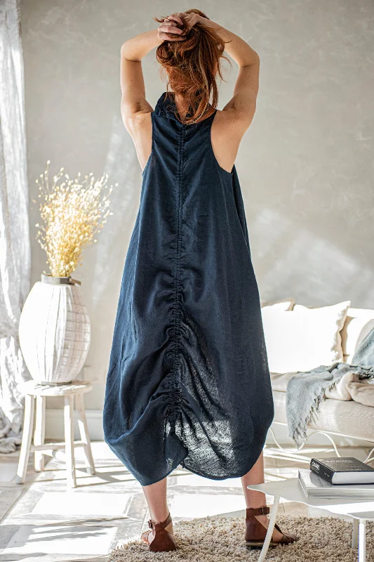 Women's Clothing For Special Occasions Cowl Neck Linen Dress in Midi Length