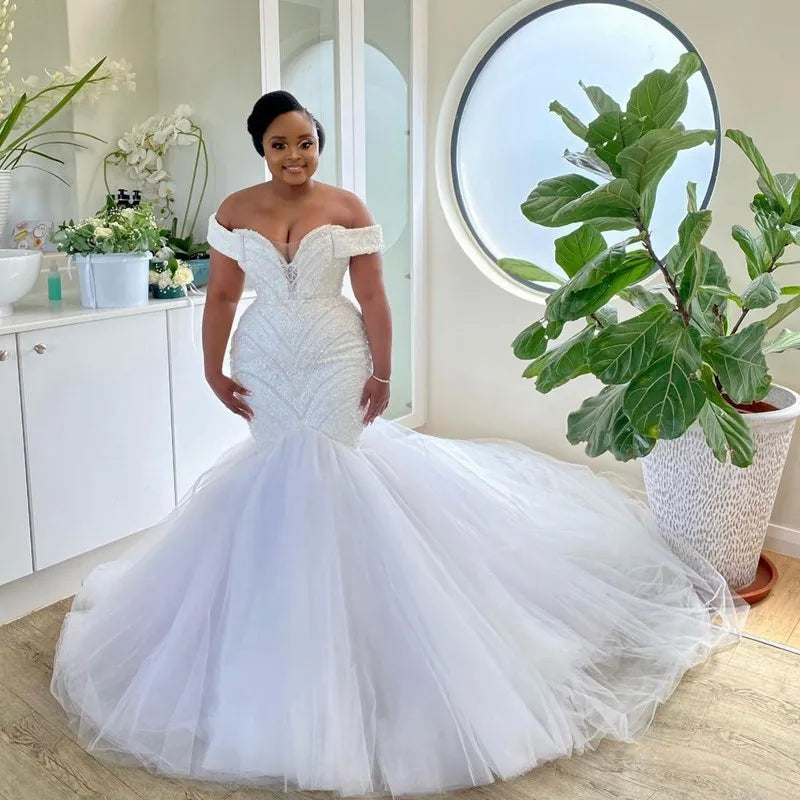 Women's Trendy Casual Clothes Plus Size Beaded Tulle Mermaid Wedding Dresses Off The Shoulder Lace Appliques Africa Bridal Dress Aso Ebi Wedding Gowns Women's Trendy Casual Clothes Plus Size Beaded Tulle Mermaid Wedding Dresses Off The Shoulder Lace Appliques Africa Bridal Dress Aso Ebi Wedding Gowns