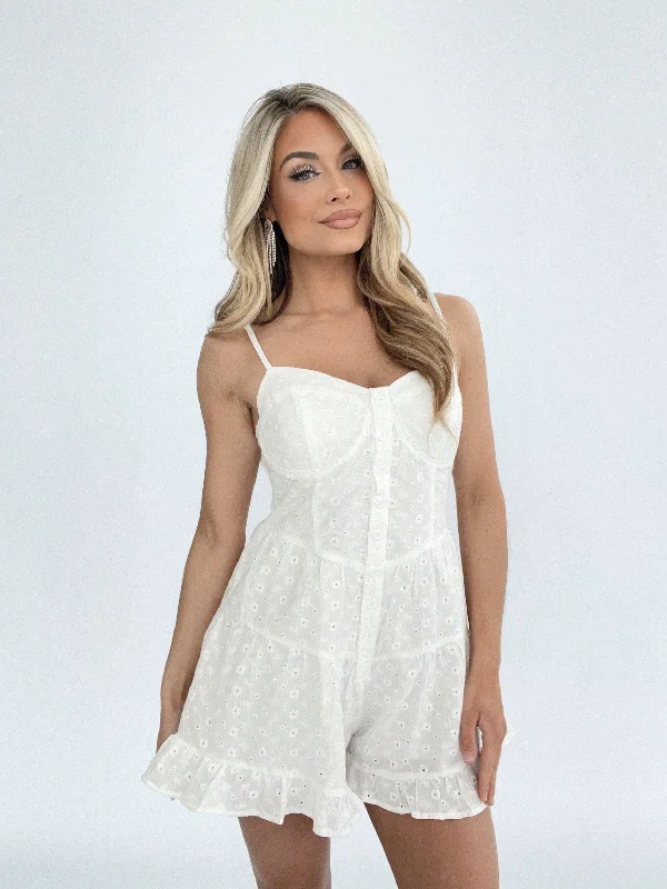 High-Fashion Women's Clothing Poised Petals Eyelet Romper