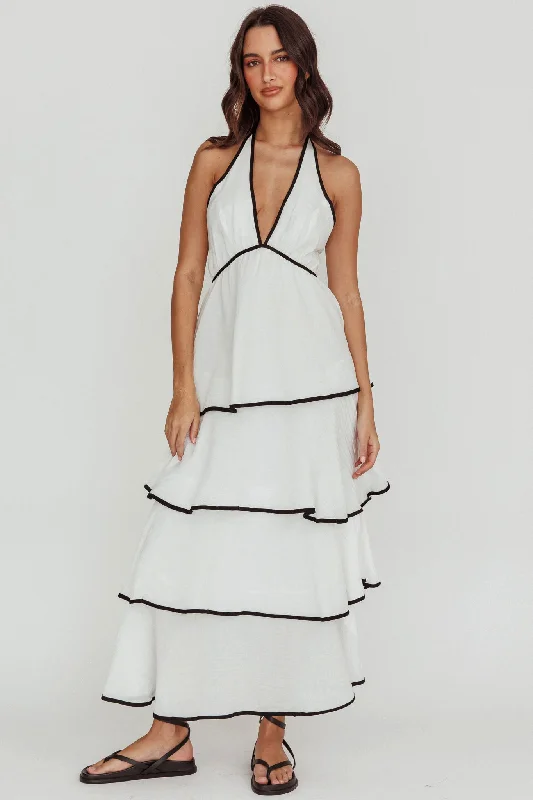 Unleash Your Trend Driven Style Catalina Tiered Ruffle Maxi Dress White/Black