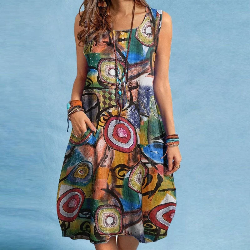 Women's Plus-Size Clothes Geometric African Prints Baggy Dress