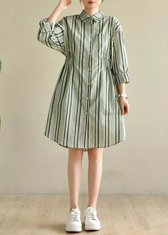 Stylish Outerwear Clothing For Women Comfy Green Striped Chiffon Cinched Summer Dress Stylish Outerwear Clothing For Women Comfy Green Striped Chiffon Cinched Summer Dress
