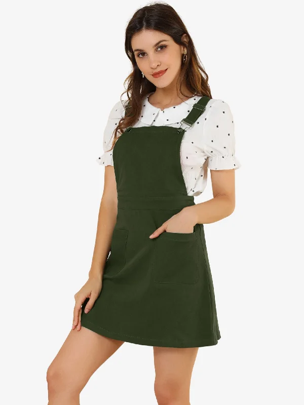 Women's Clothing for All Occasions Adjustable Strap Suspender Skirt Pocket A-Line Pinafore Overall Dress