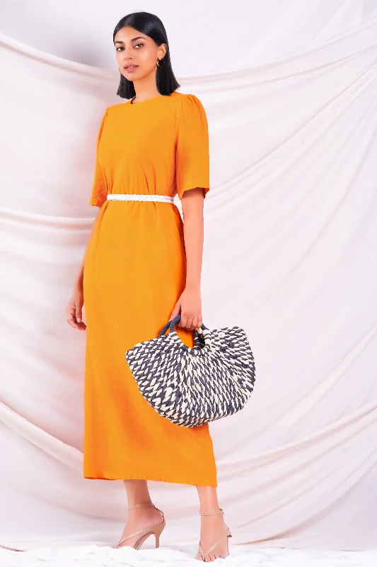 Casual Chic Clothing For Women Orange Linen Maxi Dress