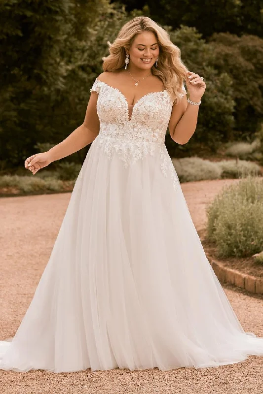 Casual Chic Women's Clothes Wedding Dresses For Woman Plus Size Lace Off Shoulder Applique Bride Gown Elegant A Line Tulle Vestidos Novias Boda Casual Chic Women's Clothes Wedding Dresses For Woman Plus Size Lace Off Shoulder Applique Bride Gown Elegant A Line Tulle Vestidos Novias Boda