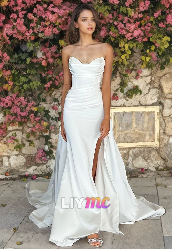 Stylish Clothes For Women Sweetheart Sleeveless Side Slit Mermaid Beach Wedding Dress Stylish Clothes For Women Sweetheart Sleeveless Side Slit Mermaid Beach Wedding Dress