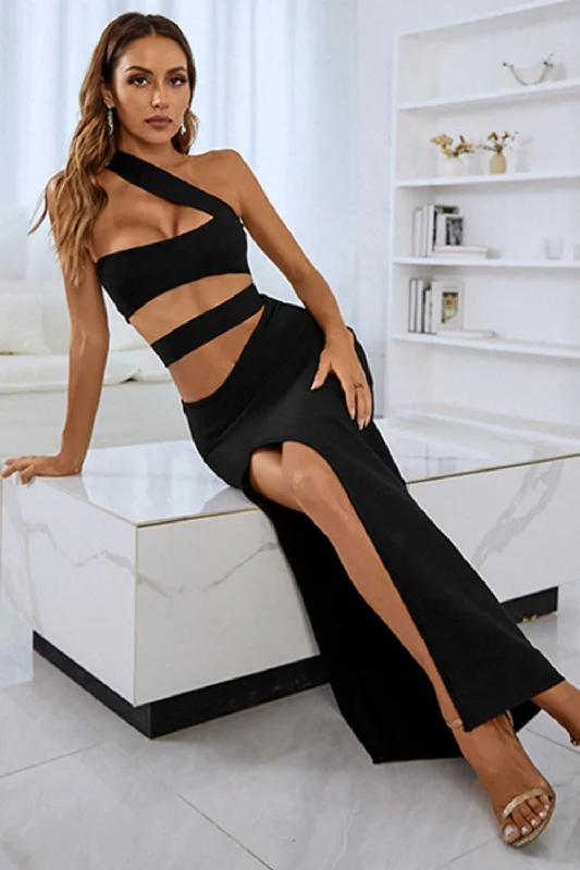 Style Redefined One-Shoulder Sexy Cutout Front Split Maxi Dress