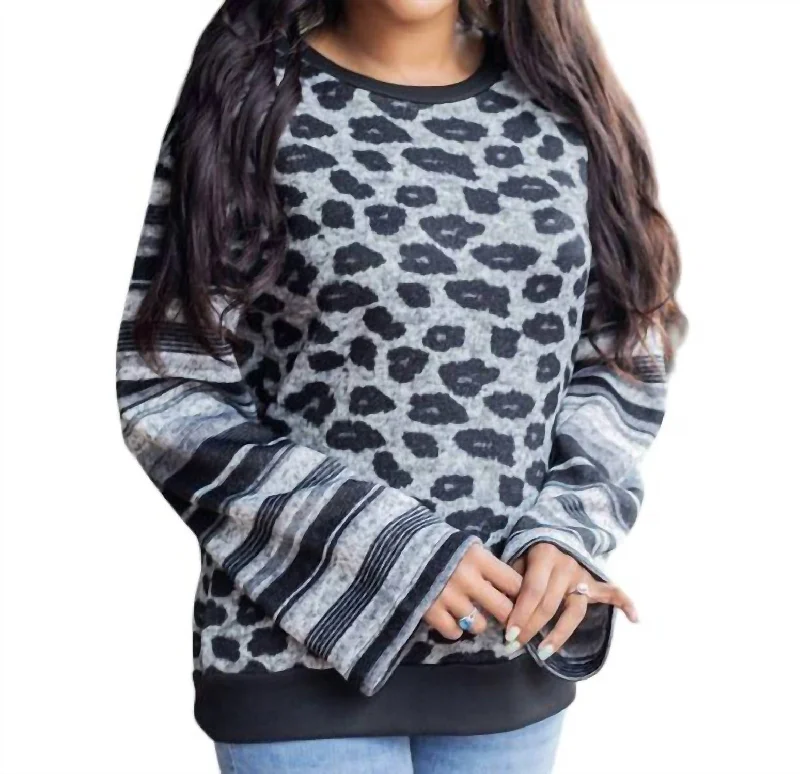 Women's Sporty Chic Clothes Forgetting You Long Sleeve Sweater In Gray Leopard