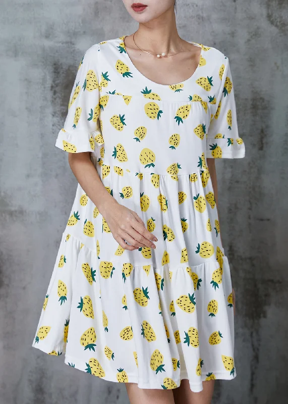 Relaxed Style Diy Yellow Oversized Print Cotton Mini Dress Summer