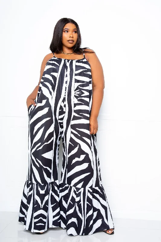 Crazy Price Slashing Animal Print Flutter Hem Jumpsuit