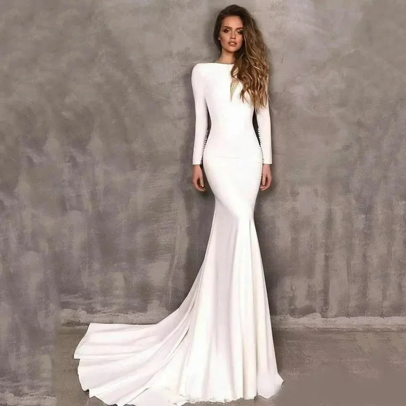 Women's Elegant Clothes Mermaid Wedding Dresses Long Sleeve Elegant Boho Satin Bride Dress Wedding Gowns 2020 Vestido De Noiva Women's Elegant Clothes Mermaid Wedding Dresses Long Sleeve Elegant Boho Satin Bride Dress Wedding Gowns 2020 Vestido De Noiva