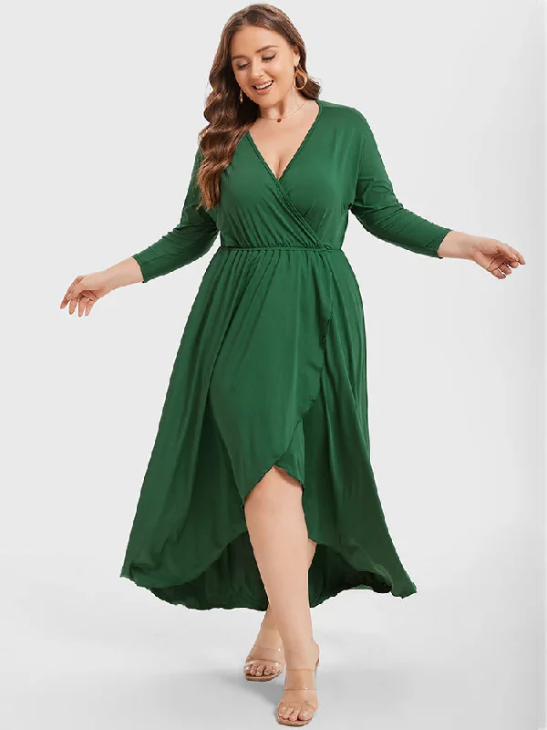 Women's Seasonal Clothing Plus Elastic Waist Asymmetrical Hem Maxi Dress