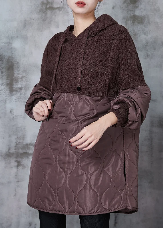 Women's Clothing For Outdoor Events Organic Brown Hooded Patchwork Knit Sweatshirts Dress Spring Women's Clothing For Outdoor Events Organic Brown Hooded Patchwork Knit Sweatshirts Dress Spring