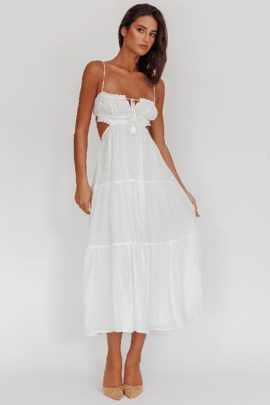 Timeless Elegance Redefined Eyona Cut-Out Waist Tie Maxi Dress White