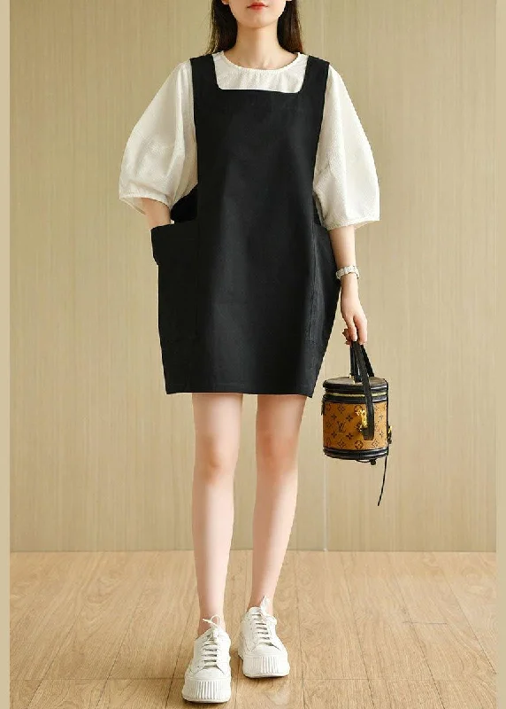 Women's Active Clothing Modern Black Square Collar Pockets Summer Cotton Dresses Sleeveless Women's Active Clothing Modern Black Square Collar Pockets Summer Cotton Dresses Sleeveless