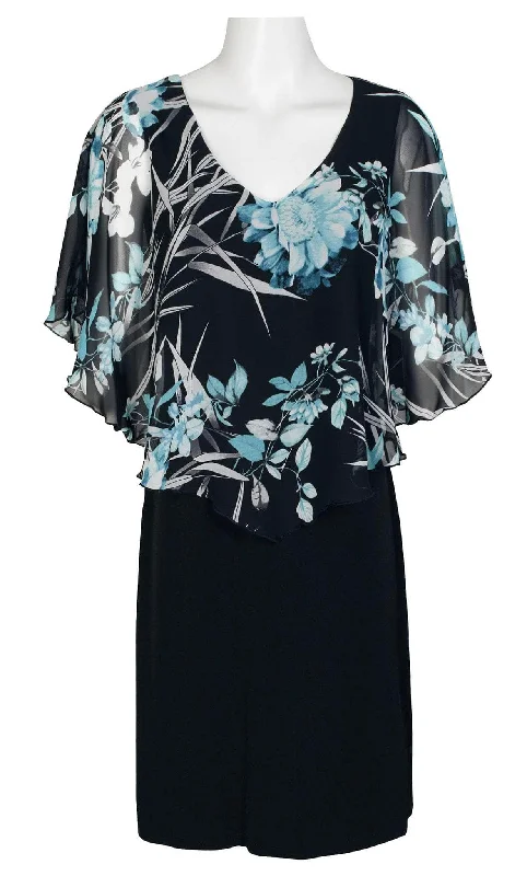 Women Clothes Connected Apparel TCN43080M1 - Cape Sleeve Floral Short Dress