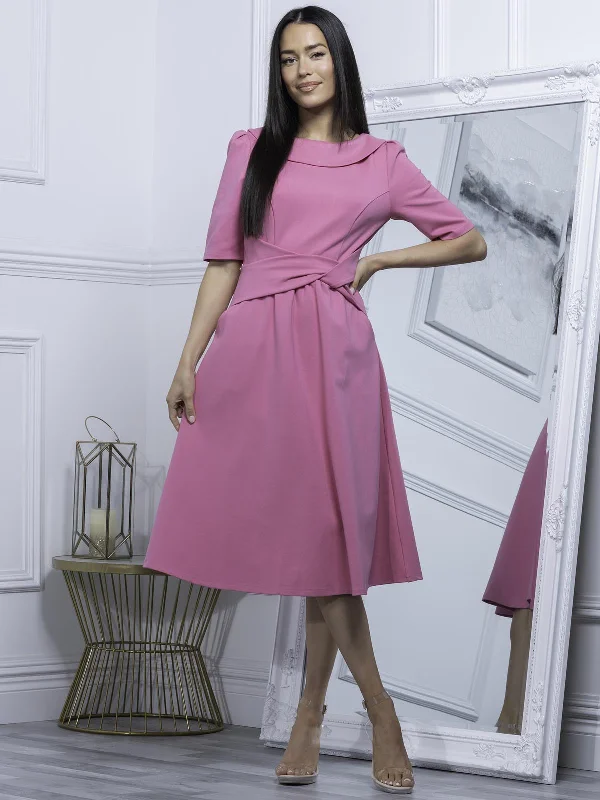 Classic Women's Clothing Styles Maayan Fold Neck Dress, Taffy Pink