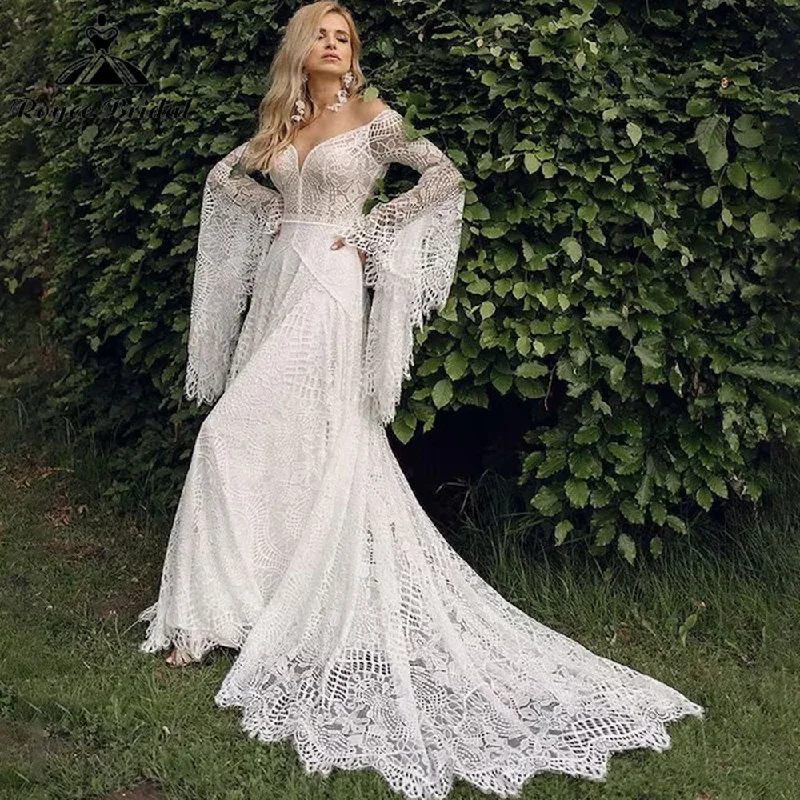 Women's Occasion Wear Clothing Women's Wedding Dresses Boho for Bride Plus Size Lace Beach Bridal Gowns with Long Sleeves Bohemian Wedding Gowns Women's Occasion Wear Clothing Women's Wedding Dresses Boho for Bride Plus Size Lace Beach Bridal Gowns with Long Sleeves Bohemian Wedding Gowns