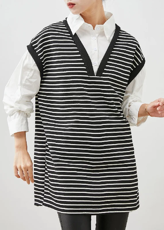 Sustainable Fashion Clothing For Women Women Black Striped Patchwork Cotton Shirt Dress Spring Sustainable Fashion Clothing For Women Women Black Striped Patchwork Cotton Shirt Dress Spring