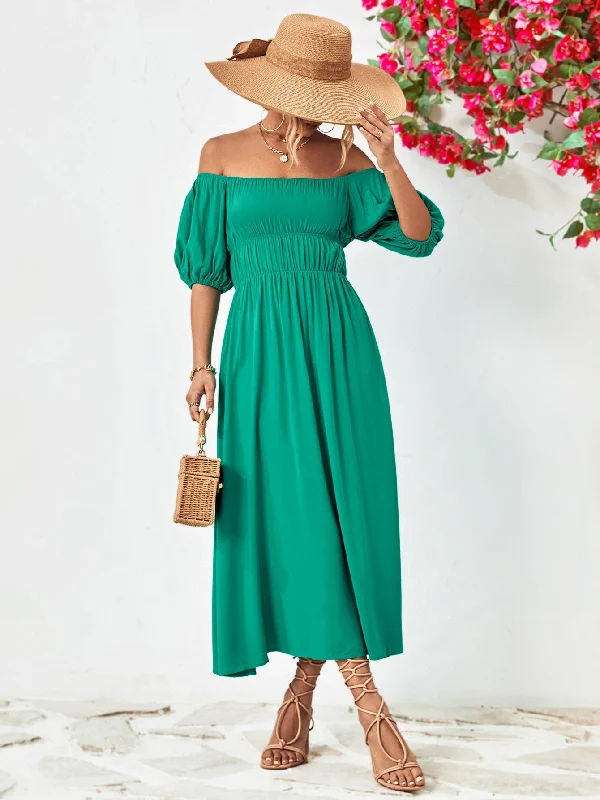 Online Boutique Stores Off-Shoulder Balloon Casual Sleeve Midi Dress