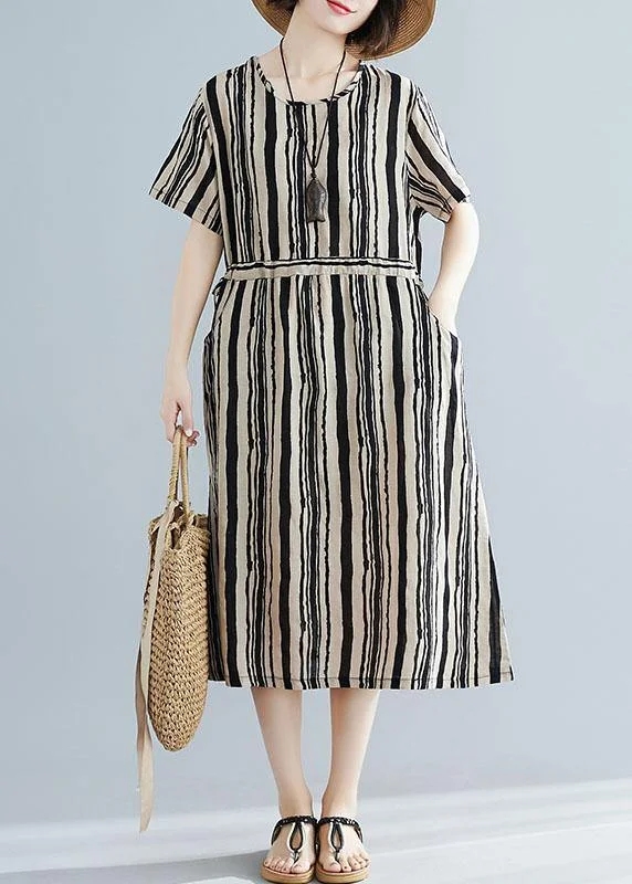 Women's Clothes For Outdoor Events DIY o neck drawstring dress Sewing black striped Dresses summer Women's Clothes For Outdoor Events DIY o neck drawstring dress Sewing black striped Dresses summer