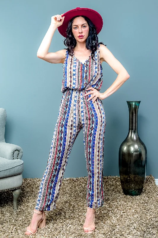 Trend Setting Threads Sleeveless Jumpsuit with Open Back and Gold Trim* (JA265143)