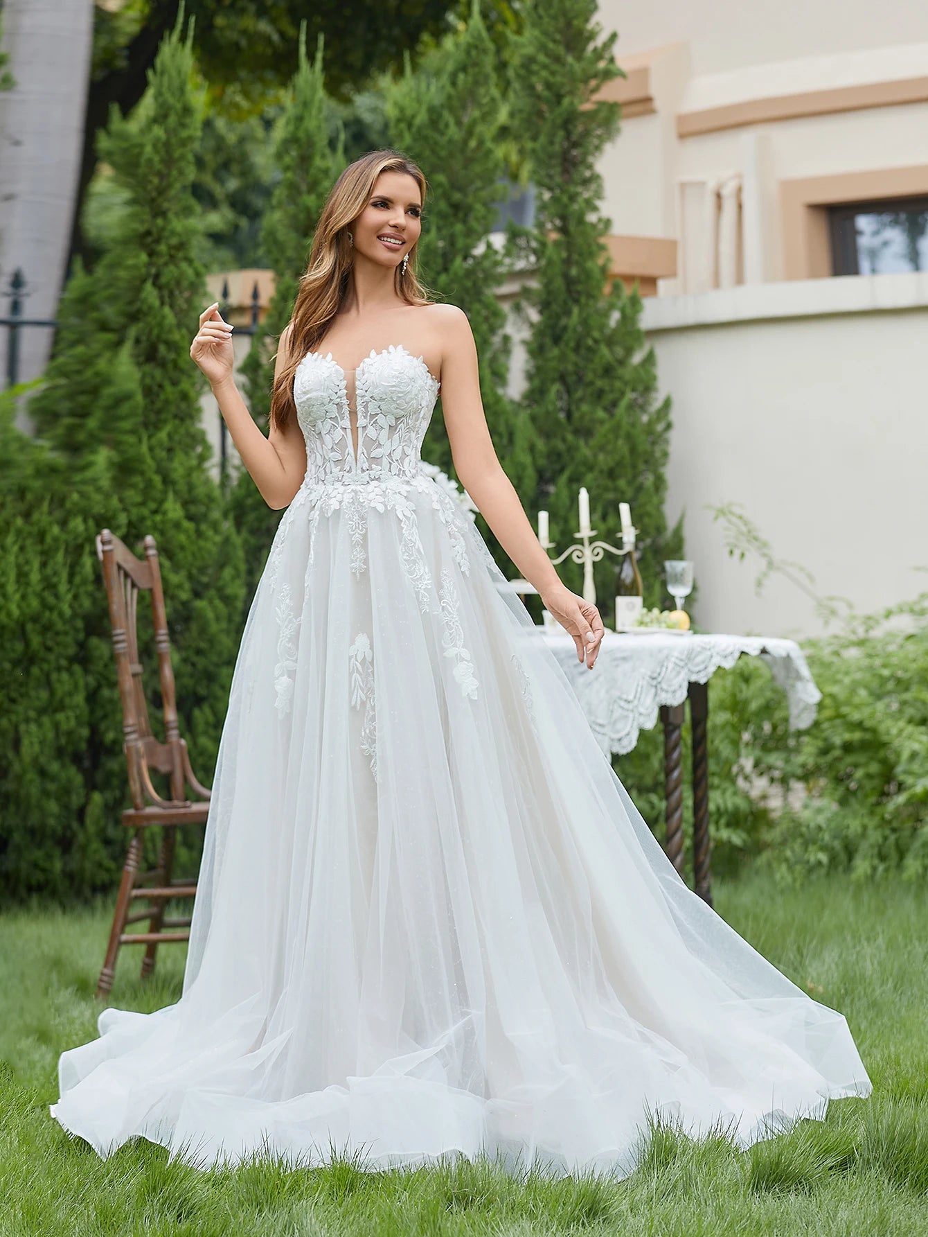Women's Clothing With Trendy Designs Luxury Lace Wedding dress for Women Bride dresses Ball Gown V-Neck Tulle Elegant Evening Party Dresses for Special Events