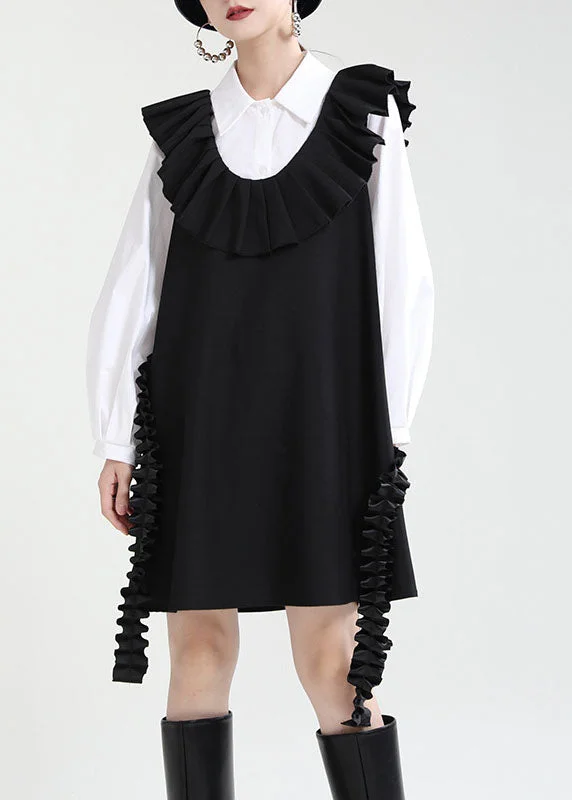 Women's Clothes For The Office Elegant Black U Neck Patchwork Ruffles Fall Dress Sleeveless Women's Clothes For The Office Elegant Black U Neck Patchwork Ruffles Fall Dress Sleeveless