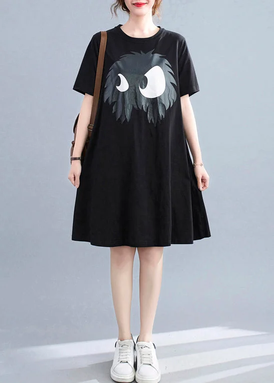 Comfortable Women's Clothes Slim Fit Black O-Neck Appliques A-Line Dresses Short Sleeve Comfortable Women's Clothes Slim Fit Black O-Neck Appliques A-Line Dresses Short Sleeve