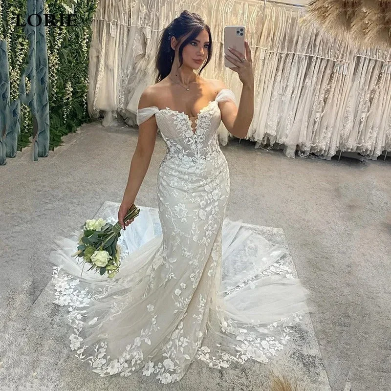 Chic Clothing For Women Luxury Mermaid Wedding Dress Lace Open Back Off The Shoulder Sweetheart  Bridal Gown Court Train Vestido De Novia