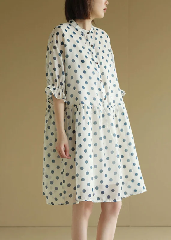 Vintage-Inspired Women's Clothes Women Beige O-Neck Dot Print Chiffon Maxi Dresses Half Sleeve Vintage-Inspired Women's Clothes Women Beige O-Neck Dot Print Chiffon Maxi Dresses Half Sleeve