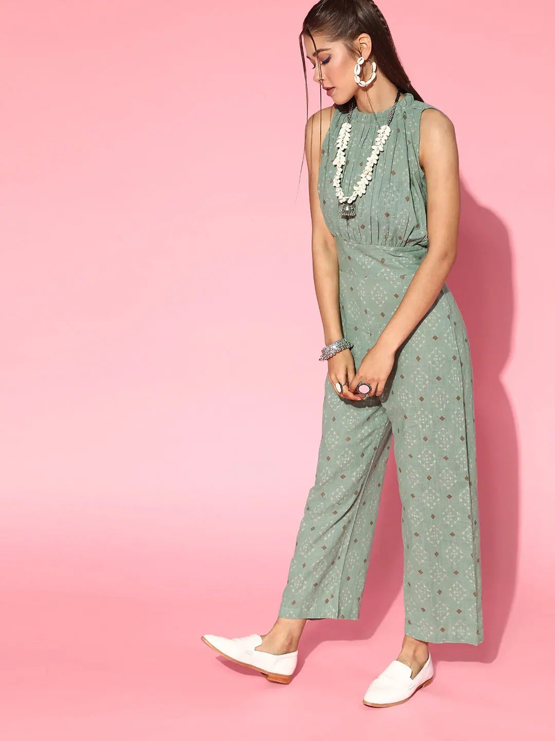 Casual and Comfortable Outfits Ahika Women Gorgeous Green Printed Ethnic Jumpsuit