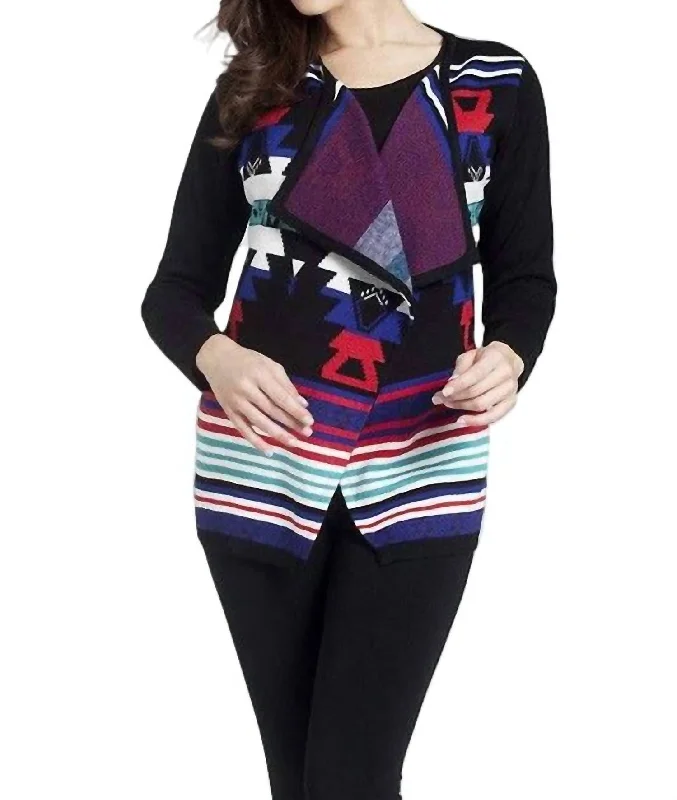 Women's Professional Clothes Southwest Draped Cardigan In Black Multi