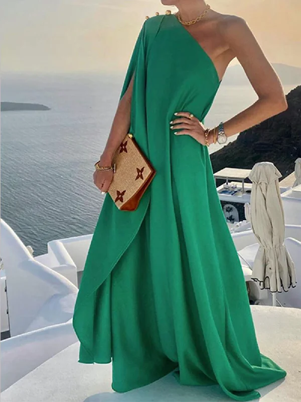 Sustainable Fashion Clothing For Women Solid Color Loose Charming One Shoulder Maxi Dress Sustainable Fashion Clothing For Women Solid Color Loose Charming One Shoulder Maxi Dress