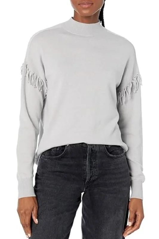 Women's Clothing For Special Occasions Fringe Mock Neck Sweater In Silver