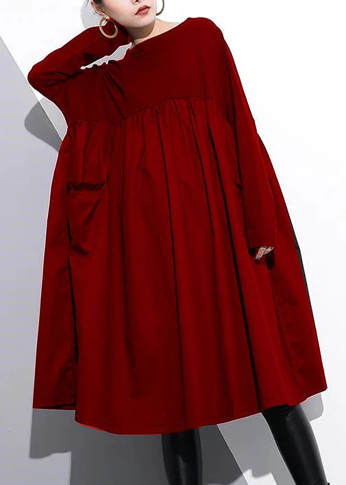 Women's Evening Wear Elegant Cinched o neck Cotton clothes For Women Tutorials Red Dresses