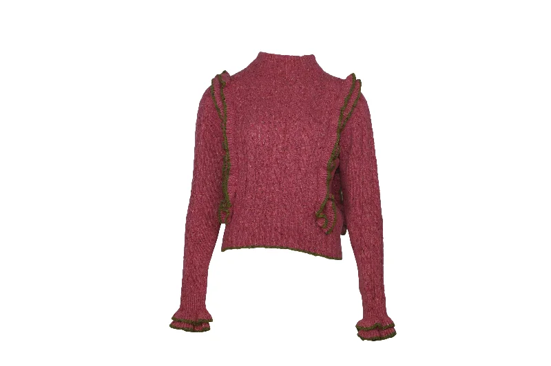 Women's Everyday Clothes Philosophy Di Lorenzo Serafini Ruffle Cable-Knit Sweater in Pink Wool Women's Everyday Clothes Philosophy Di Lorenzo Serafini Ruffle Cable-Knit Sweater in Pink Wool