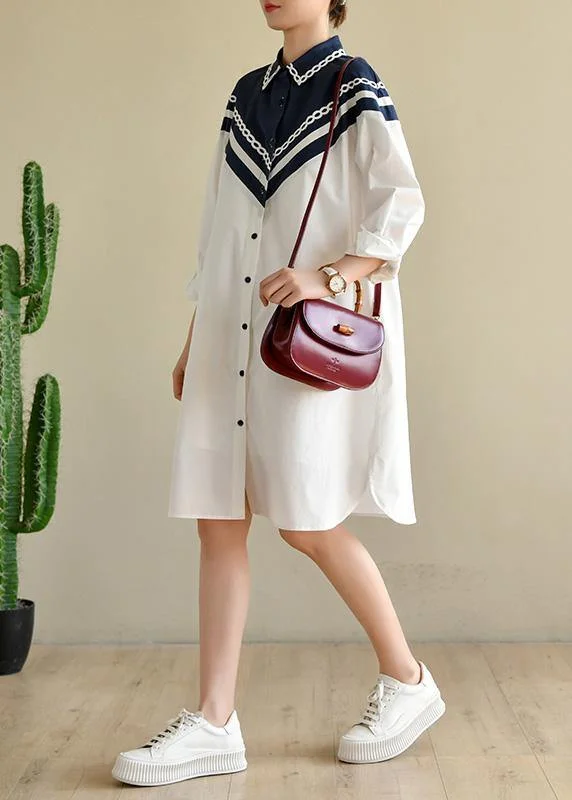 Women's Holiday Clothes Plus Size White Patchwork Peter Pan Collar Cotton Long sleeve Spring Dresses Women's Holiday Clothes Plus Size White Patchwork Peter Pan Collar Cotton Long sleeve Spring Dresses