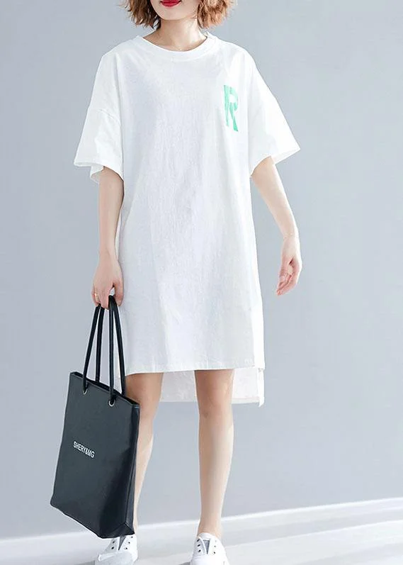 Women's Night-Out Clothes Modern o neck side open linen Runway white print Dresses summer Women's Night-Out Clothes Modern o neck side open linen Runway white print Dresses summer